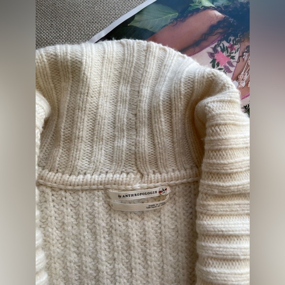 Anthropologie Deep-V Cardigan Sweater Wool Blend In Ivory Size L - Picture 9 of 12
